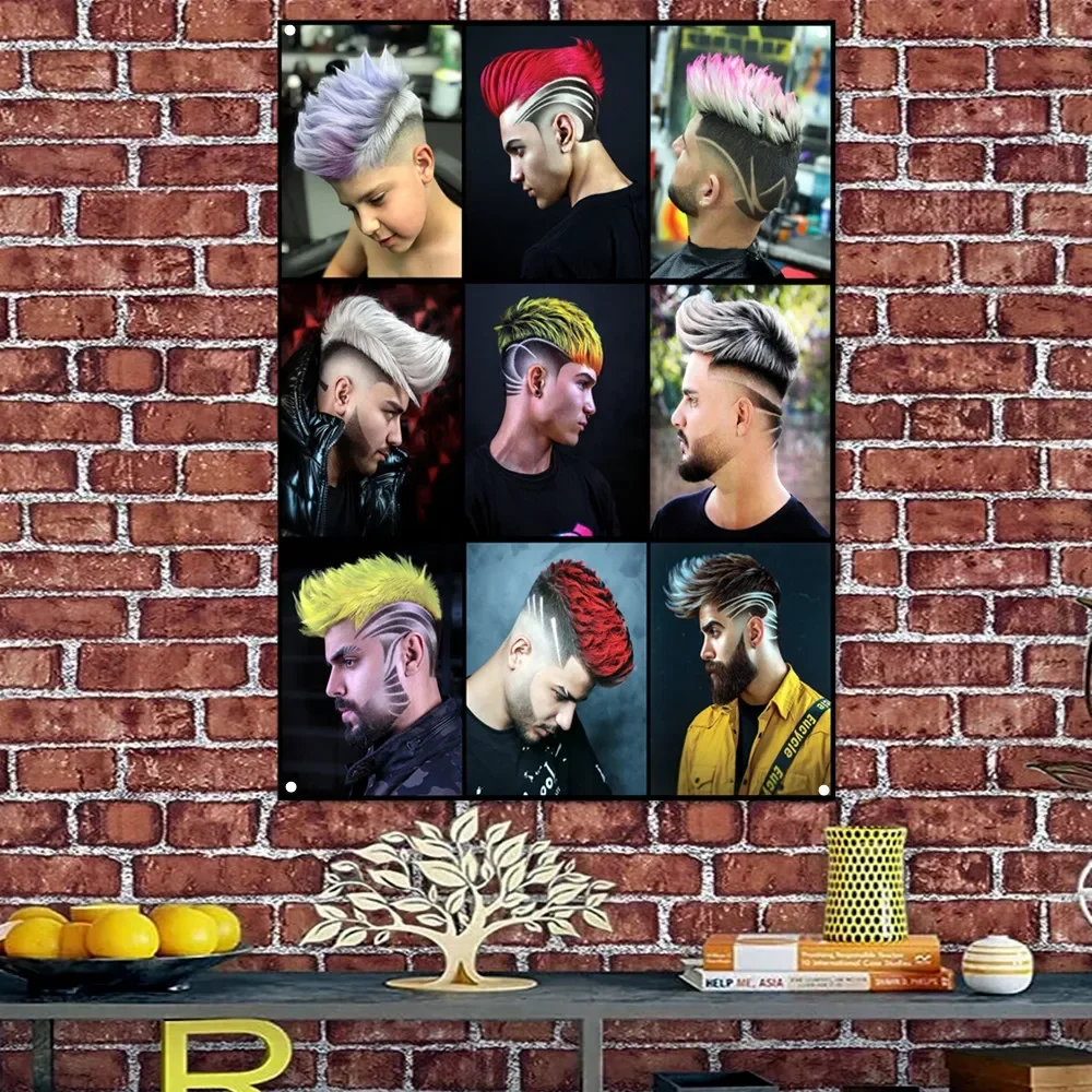 Unique men's hair dye hairstyles Retro Barber Shop Advertisement Plaque Wall Decor Banner Flag Haircut and Shave Poster Tapestry