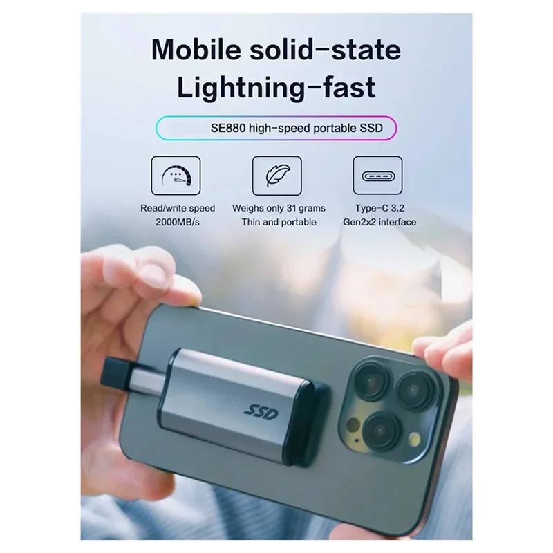 Upgraded Elite SE880 USB 3.2 Gen2 X2 Type-C External SSD 1TB Portable Solid State Drive PSSD Hard Disk For PC Laptop