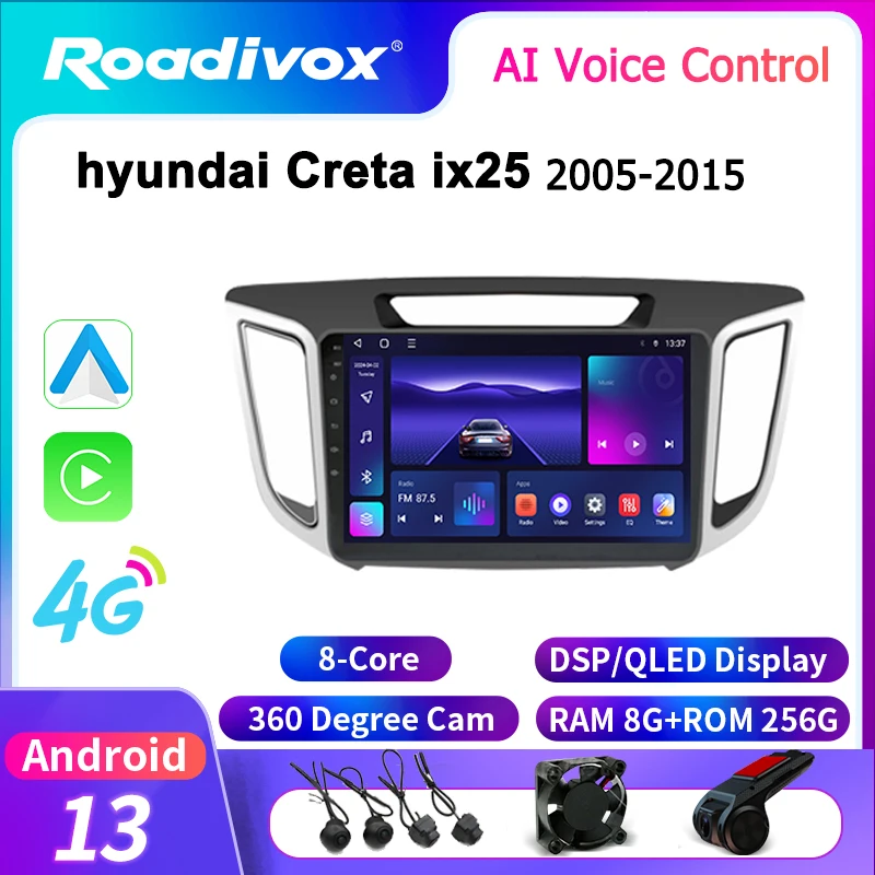 roadivox Android car radio for hyundai Creta ix25 2015 2019 stereo GPS Navigation video Multimedia Player tape recorder  carplay