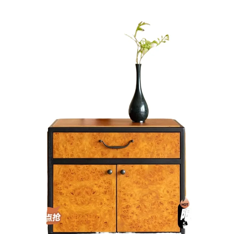 

Medieval solid wood designer side cabinet French retro living room agate cabinettree block storage cabinet bedroom bedside table