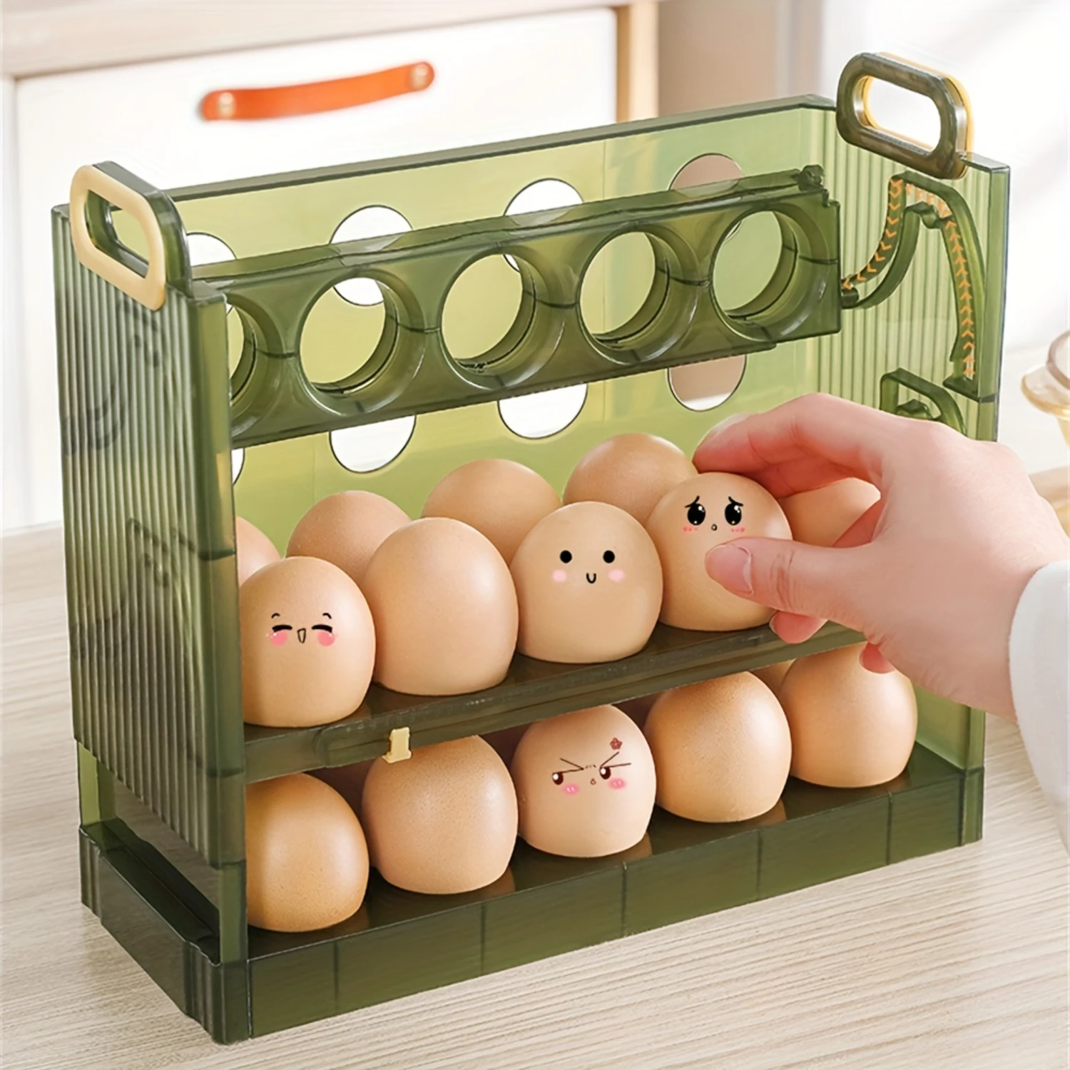 1pc Large Capacity Egg Holder for Refrigerator - 2/3 Layer Flip Egg Organizer with Handle - Reusable Plastic Clear Egg Tray Disp