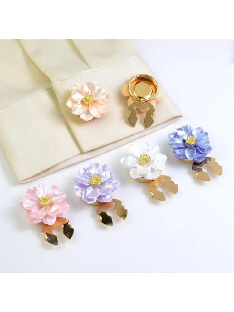 Couvre-boutons manchette décoratifs avec Clip à fleurs nacrées, 23GA, pour robe, uniforme, chemise