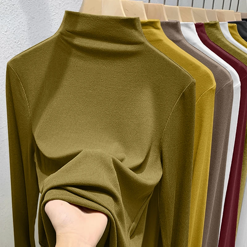 Damska koszulka plus size z długim rękawem, na wiosnę i jesień, prosty design, modna koszulka bazowa z okrągłym dekoltem.