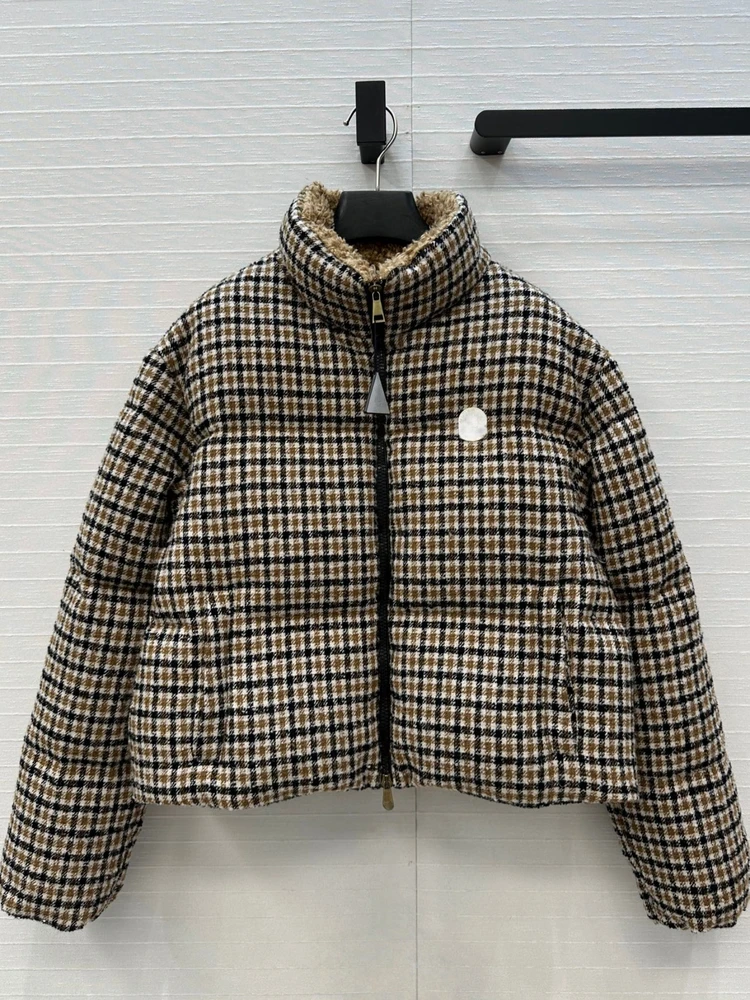 وصل حديثًا لخريف 2025 - سترة مزيج من الصوف المتعرج مع ياقة من الفرو المجعد، نمط منتفخ قصير #1