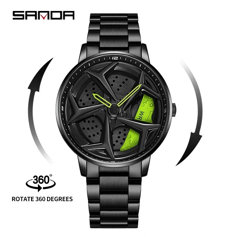 2024 New Sanda P1087 Top Brand Sport Car Wheel Rim Hub Mens For Gtr Super Full Stainless Steel Waterproof Pattern Wrist Watches