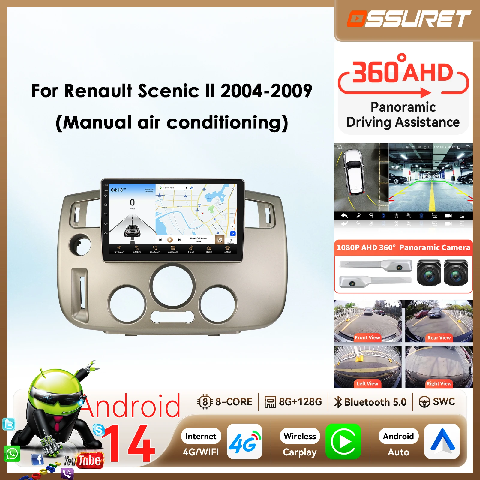 Carplay Android Auto radio for Renault Scenic Il 2004 - 2009 multimedia player 7862 8Core Autoradio 2DIN car intelligent systems
