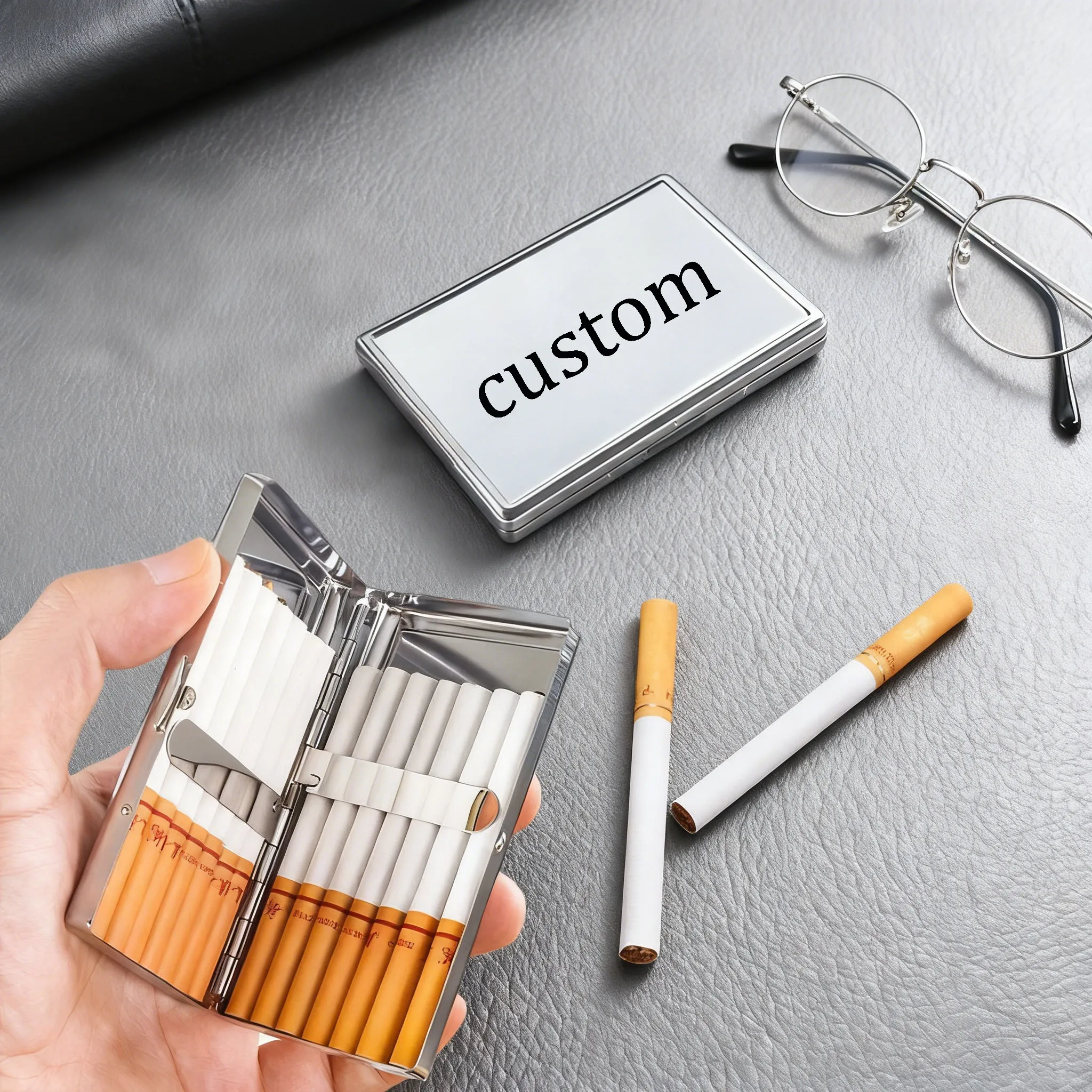 

Customized personalized men's Metal Cigarette Case Portable high-end Fashion Smoking Set Smoking Acecessories for Adults
