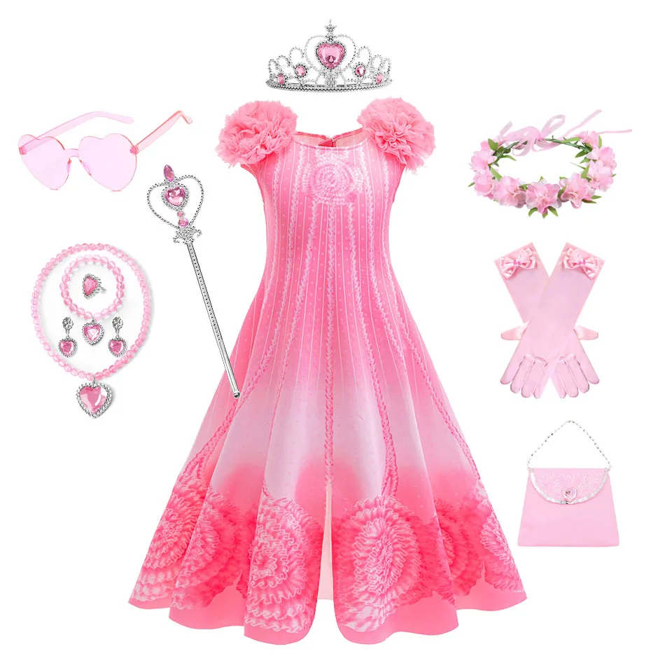 Girls Pink Beach Casual Dress Children Halloween Cosplay Movie Wicked Witch Glinda Cos Dress Carnival Disguised Girls  Costumes