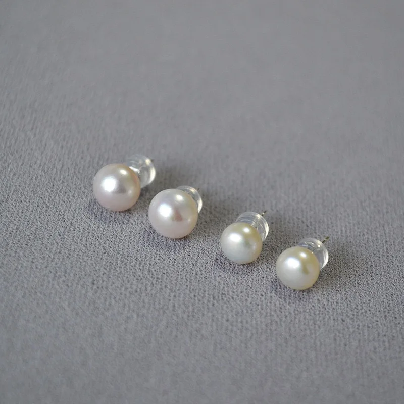 Natural Freshwater Pearl Stud Earrings S925 Sterling Silver Earrings Women's Jewelry Elegant Simple Design