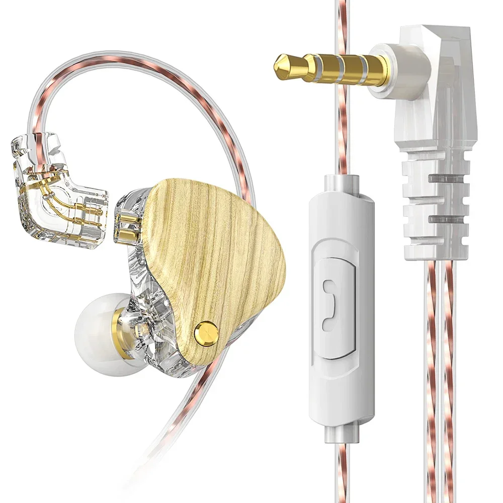 New Classic Wood Grain earphone 10mm full-range dynamic unit with PET polymer 2-pin earbuds Replaceable mic Cable HD call