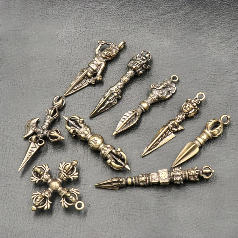 【K】Handcraft Pendant Vintage Solid Religious Pestle Prayer Pendants Nepal Tibetan Buddhist Vajra Copper Crafts Home Office Decor