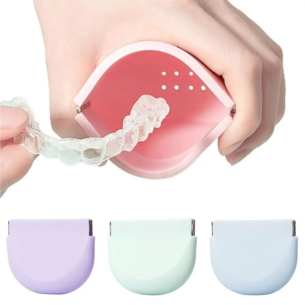 

1 Pc Silicone Denture Case with Vent Hole Self-Closing Orthodontic Retainer Case Portable Teeth Braces Case for Daily Travel