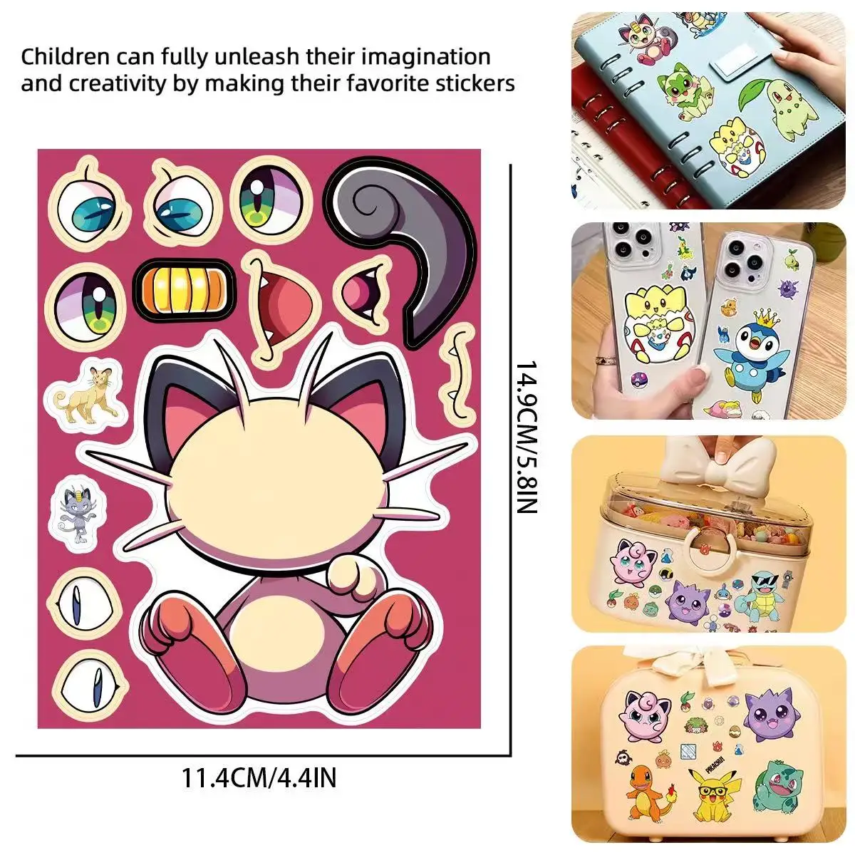 16Sheets Pokemon Make A Face Puzzle Stickers Pikachu Charizard for Kids Make Your Own DIY Game Children Cartoon Jigsaw Toys Gif