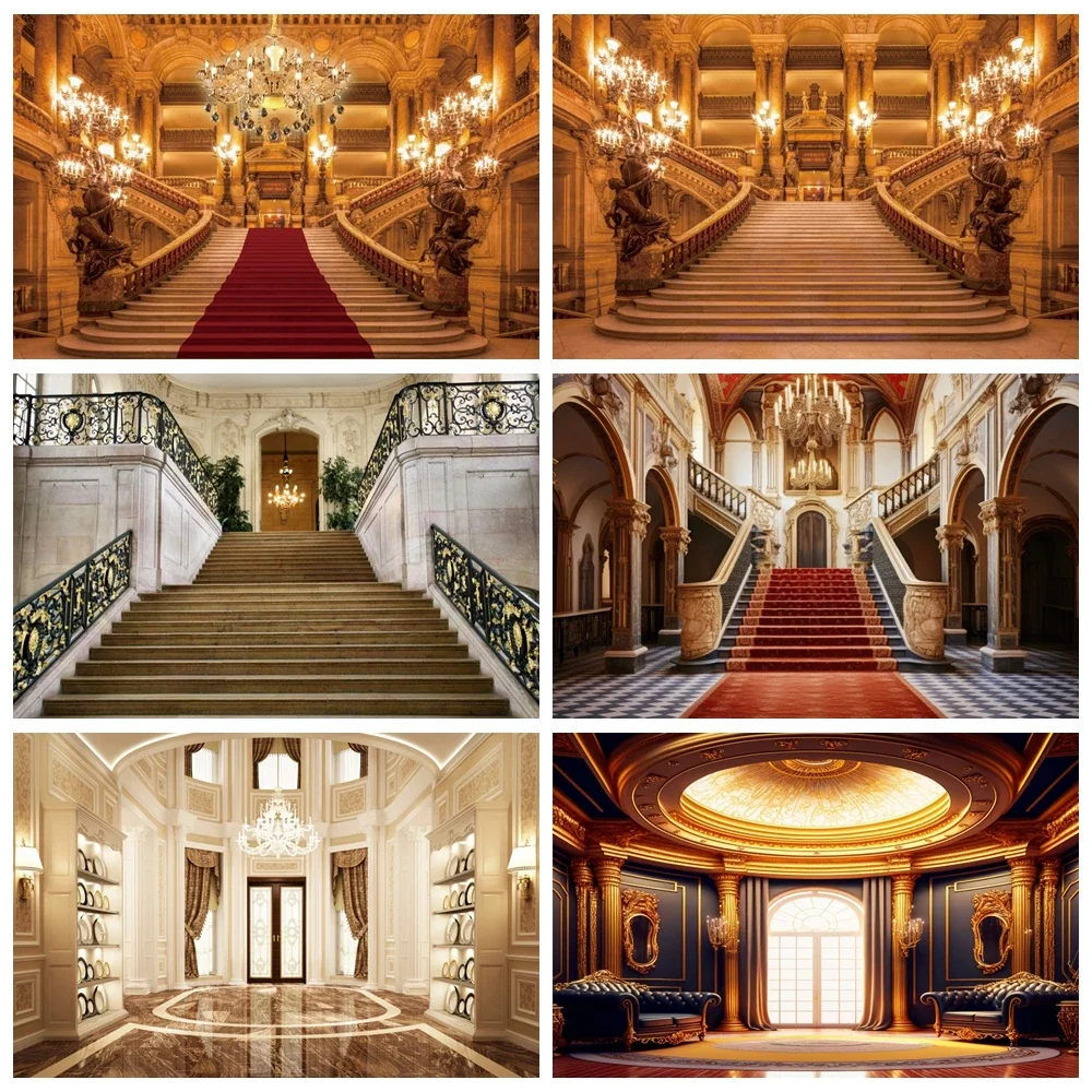 Tableclothsfactory Luxurious Palace Castle Backdrop for Photography Red Carpet Stairs Old Church Wedding Birthday Background