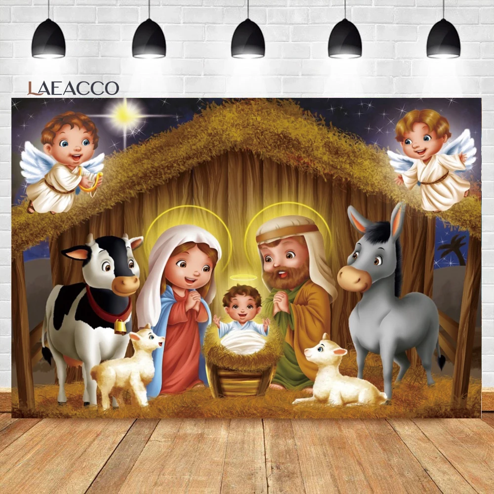 Laeacco Nativity Scene Photography Backdrops Jesus Birth Angel Christian Room Decor Photo Backgrounds Photozone For Photo Studio