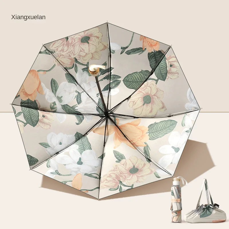 2024 New Sunny Rain Umbrella for Women Sunscreen Floral Sunshade HibiscusTriple Folding Umbrella Outdoor Travel Beach Umbrella