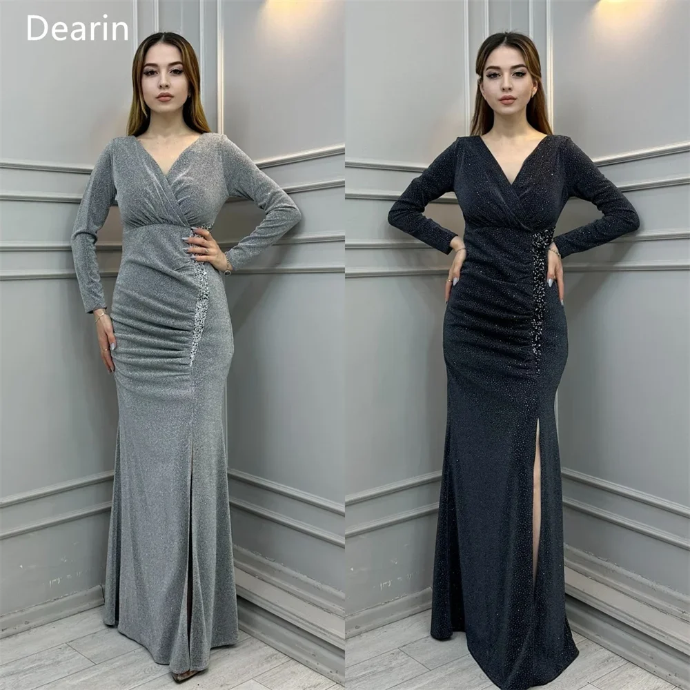 Customized Women Prom Gown Formal Dearin V-neck Mermaid Floor Length Draped Shirred Skirts Bespoke Occasion Dresses Evening Dres