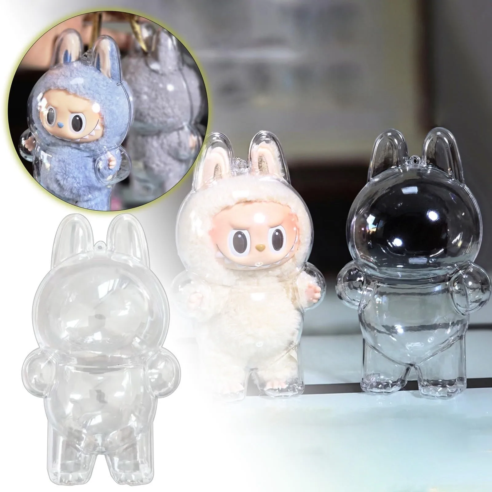 ل Labubu غطاء حماية شفاف الوحش اللعب صندوق تخزين قزم بلوشي غطاء عرض للجلوس الدائمة إكسسوارات دمي