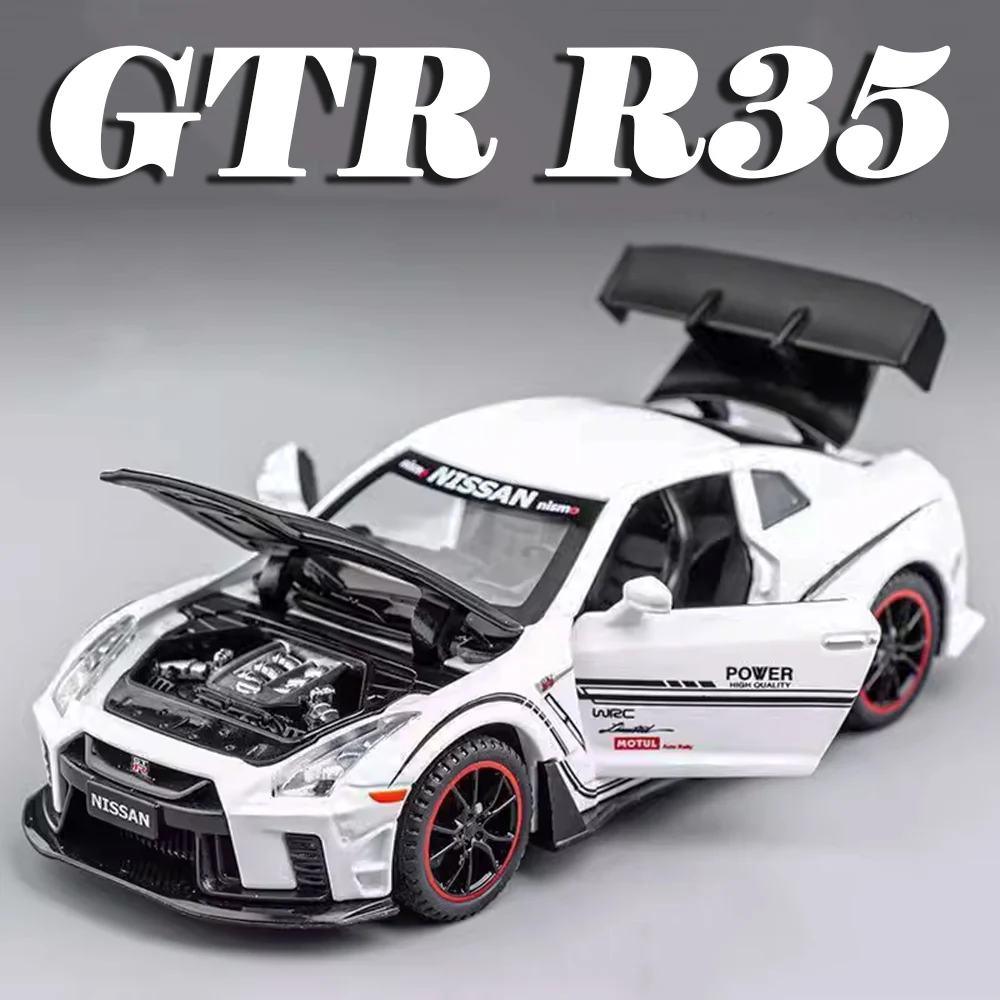 Scala 1:32 pressofuso in lega GTR R35 modello di auto giocattoli 4 porte aperte tirare indietro decorazione della casa veicoli da corsa per la collezione regalo per bambini