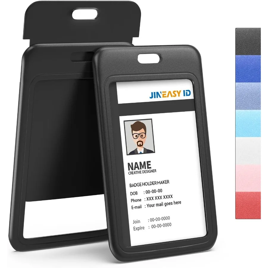 

2 Pack Hard Plastic ID Badge Holder Vertical Card Holder for Work Key Cards Heavy Duty Black