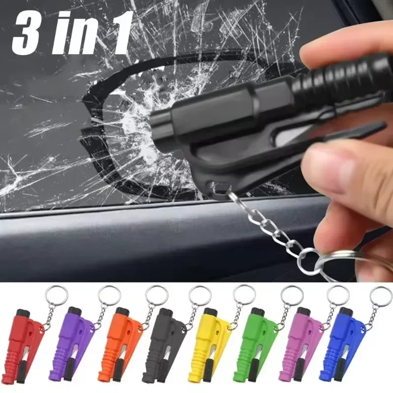 *3-in-1 Car Safety Hammer Window Breaker & Seat Belt Cutter Keychain Mutifunction Emergency Rescue Tool Auto Accessories..
