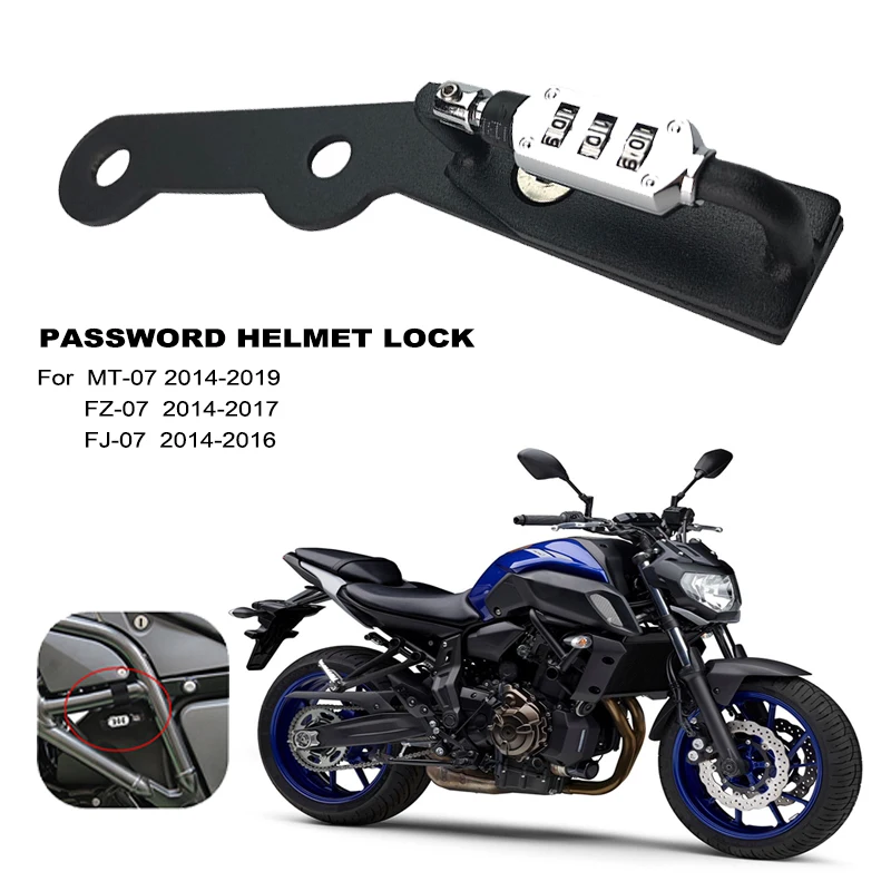 For Yamaha MT-07 14-19，FZ-07 FZ07 14-17, FJ-07 14-16 Motorcycle Helmet Lock Password Mount Hook Black Side Security Anti-theft