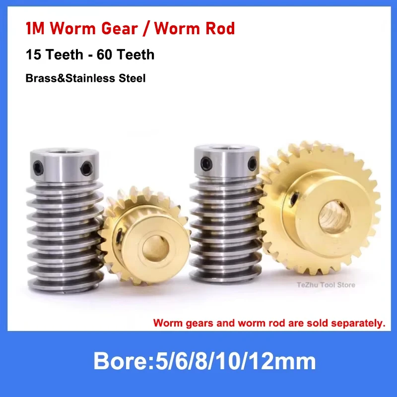 

1Pcs Brass Worm Gear Wheel 1M 15T-60T Stainless Steel Worm Rod 1 Modulus 15 Teeth-60 Teeth Worm Gear Bore 5/6/8/10/12mm
