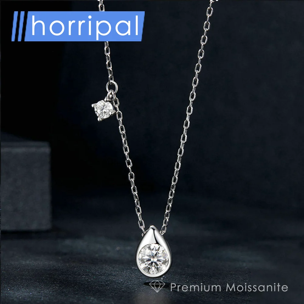 

D VVS1 Round Moissanite Water Drop Pendant Necklace Pure Silver Waterproof Charm Necklace for Women Gift High Quality Jewelry