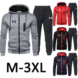 Autumn Winter Mens Tracksuit Jogging Sweatpants 2 Piece Set Sport Zipper Jacket+Running Trousers Suit Casual Printing Clothing