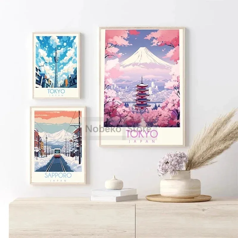 Pósteres de viaje de Japón, impresiones de Tokio, Shibuya, Shinjuku, Hokkaido, Kyoto, Harajuku, pintura en lienzo, imágenes artísticas de pared, decoración para el hogar y la habitación