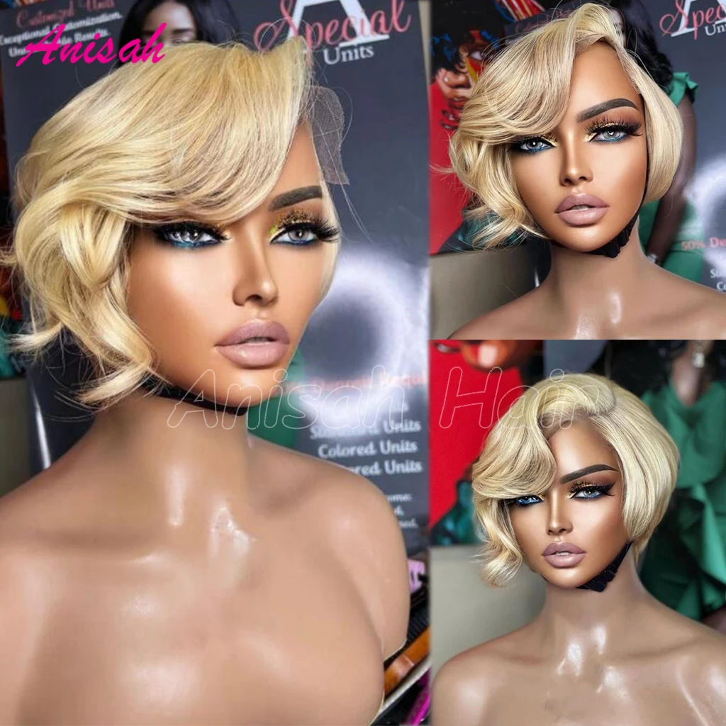 

Short Bob Pixie Cut Wig Human Hair 100% Blonde Colored Wigs For Women Glueless 13x4 Lace Frontal Human Hair Wig Preplucked