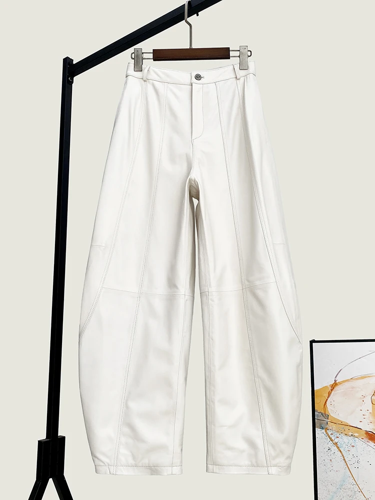 Winter New High Quality Genuine Real Leather Pants Women's Loose Waist Fashion All-Match Sheepskin Trousers Women