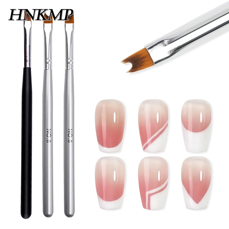 Französisch Schräge Spitze Nagel Pinsel Halbmond Form UV Gel Nagel Acryl Malerei Zeichnung Liner Stift Silber Schwarz Griff Maniküre DIY