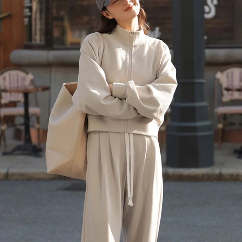 

Women's Two Piece Tracksuit Jersey Zip Up Sweatshirt & Drawstring Pants Casual Loungewear Set With Contrast Drawstring