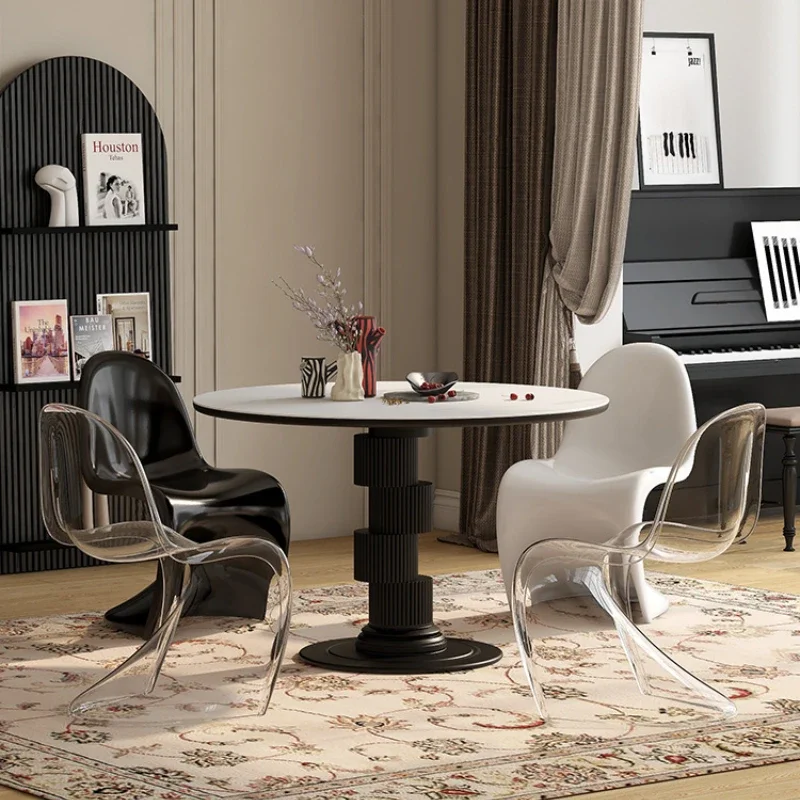 

Retro Chic Style round Roman Column Stone Plate Dining Tables and Chairs Set Simple Dining Table