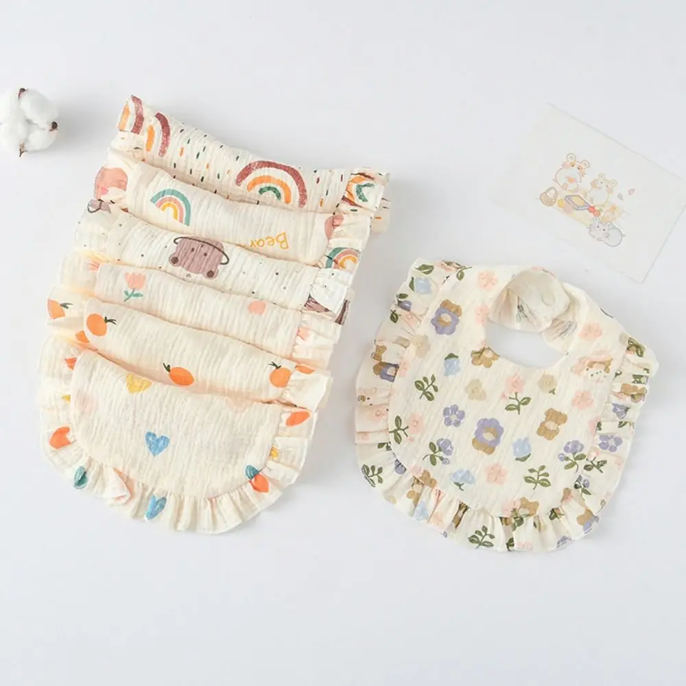 

Cute Adjustable Baby Drool Bibs Flounce Lace Cartoon Drooling Bibs Teething Feeding Floral Cotton Bibs Unisex