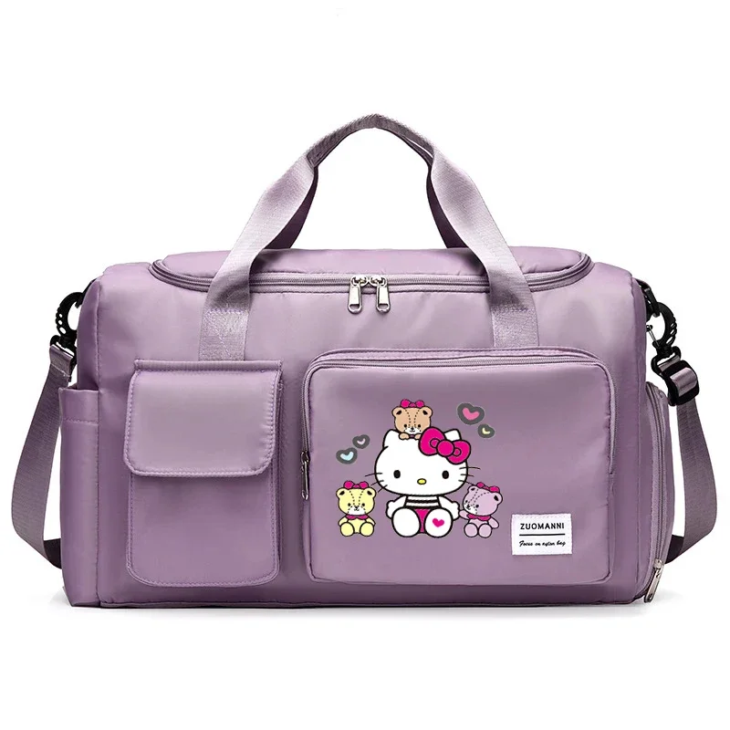 Hello Kitty Women Carry on Travel Bags Anime Sanrio Large Gym Weekend Duffle Bags with Shoe Compartment Sport Fitness HandBag