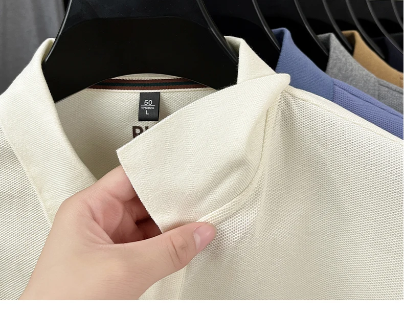 Hochwertiges Langarm-Poloshirt aus 100% Baumwolle für Herren, neue Luxus-Modemarke, Frühling/Herbst, luxuriöser Komfort, lässiges Business-T-Shirt. – Detail 33