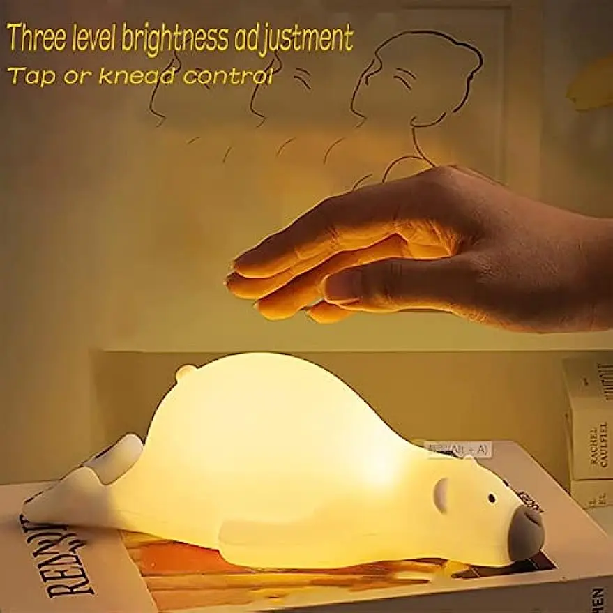 Cute Bear Nightlight, LED Night light, Dimmable And Rechargeable Breastfeeding Bedside Fun Touch Nightlight, Timer