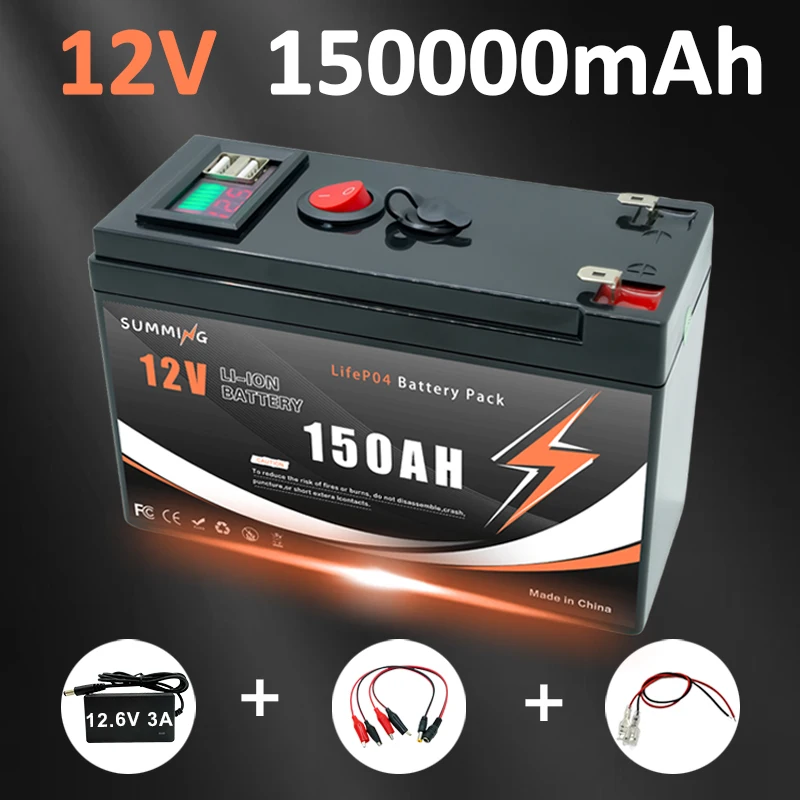 12V 150Ah Lithium LiFePO4 Deep 4000+ Cycles Battery Rechargeable Battery for Solar/Wind Power,Small UPS,Lighting,Power Wheels