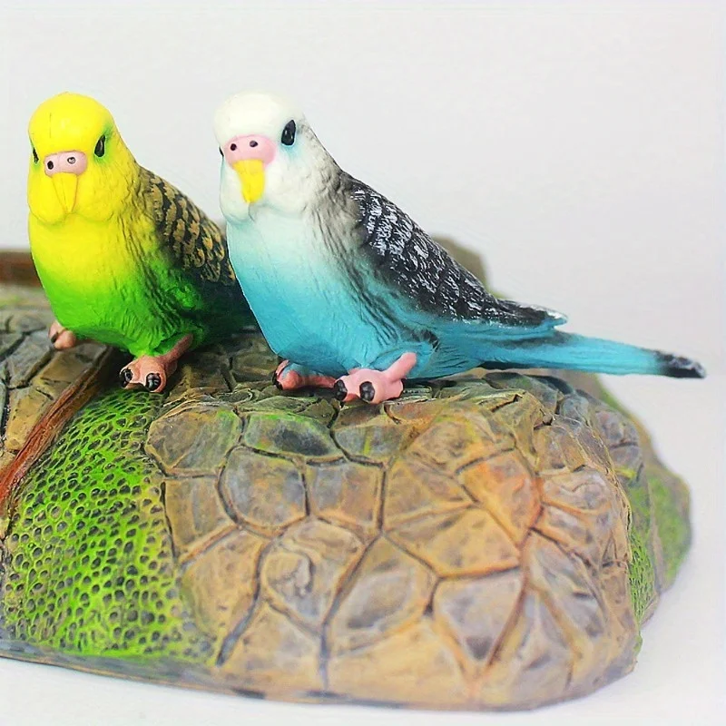 2PCS Creative Simulation Parrot Parakeet Miniature Landscape Ornament Animal Model Lawn Figurine Artificial Bird Photography