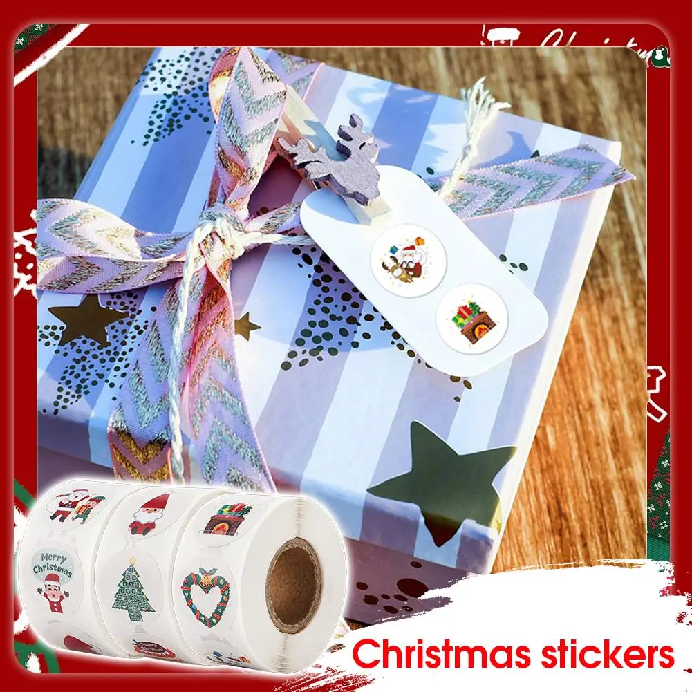ملصقات عيد الميلاد للمغلف ملصقات عيد الميلاد المجيد المستديرة تصاميم ملصقات ديكور هدايا عيد الميلاد G5Z1 #4