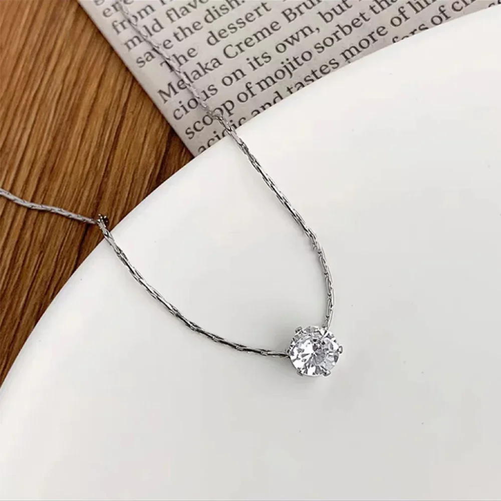 Stainless Steel Gold Plated Dainty Minimalist Zircon Charm Anti Tarnish Chain Round Clear Cz Stone Necklace for Women Jewelry image 5
