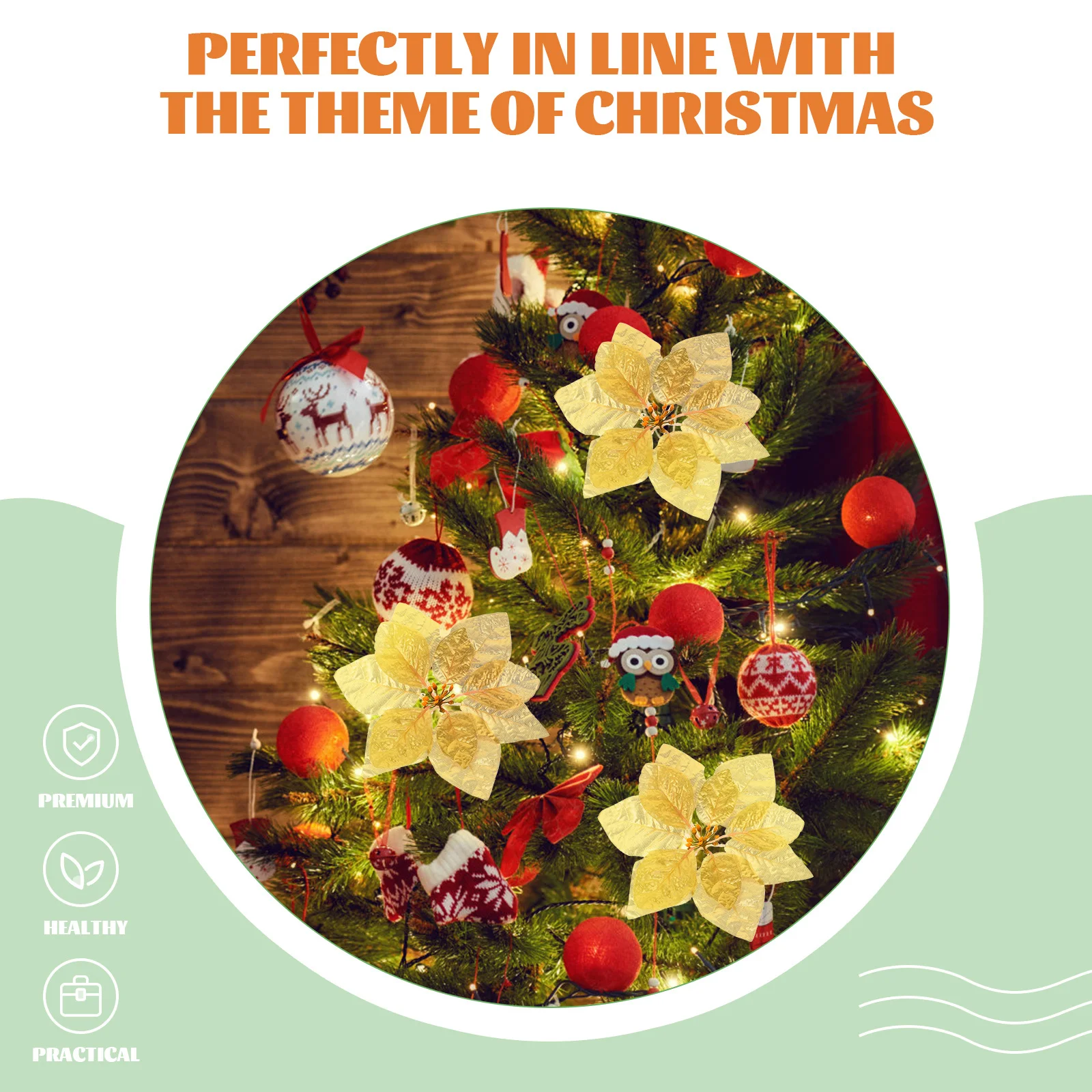 

28Pcs Artificial Xmas Poinsettia Flower Fake Christmas Flowers Glitter Decorative Vase Wreath Xmas Poinsettia Flower