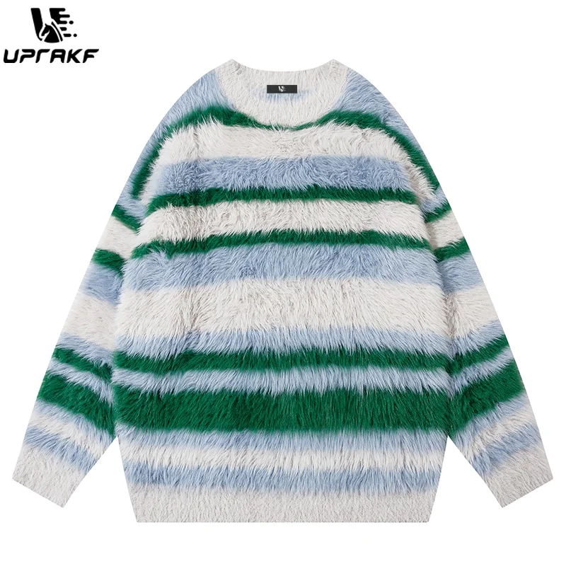 

UPRAKF Striped Sweater Loose Simple Design Long Sleeves Fashion Round Neck Trendy Pullovers Warm Autumn Casual