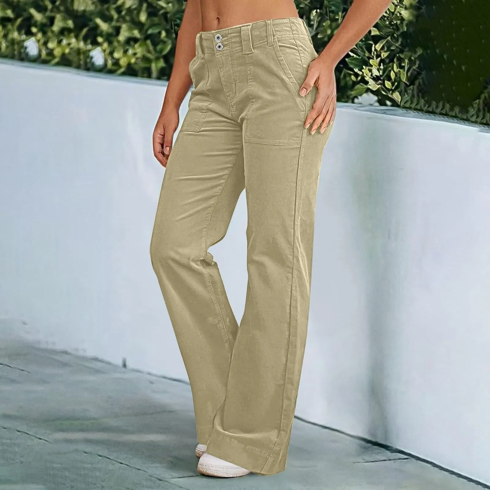 Spring Women Wide Leg Flare Pants Button Mid Waist Pants Zipper Female Trendy Fashion Trousers Chic Baggy Sports Joggers Pant