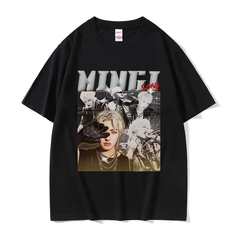 Korean Ateez MINGI Graphic T Shirt Men\'s Hip Hop Retro Fashion Short Sleeve T-shirts Casual Oversized Cotton T-shirt Streetwear