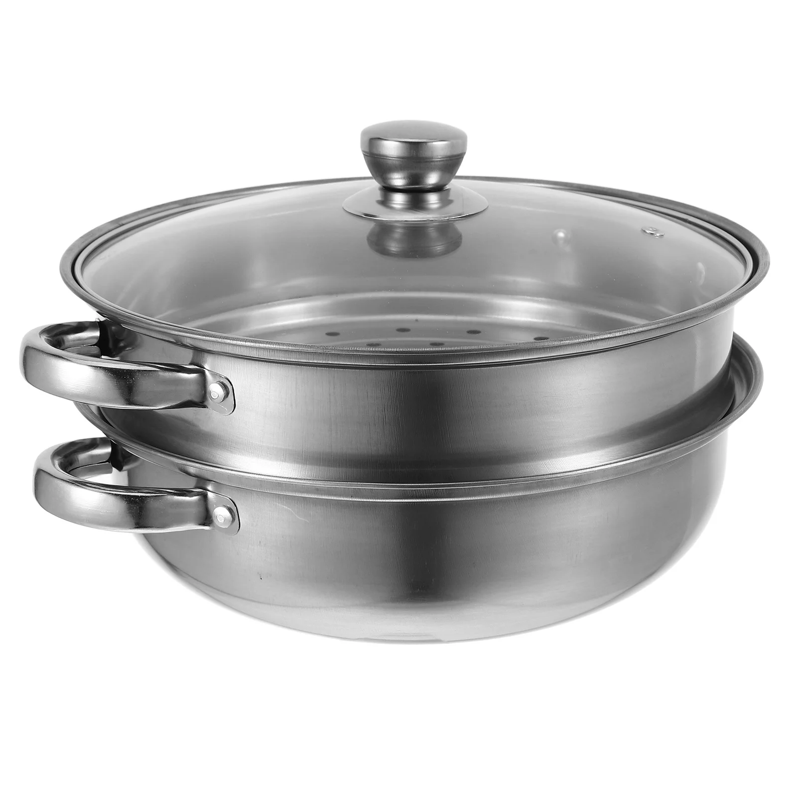 

2 Tier Stainless Steel Steamer Pot Large Capacity Multi Functional Cookware Easy Clean Thickened Material Fine Steaming Grids