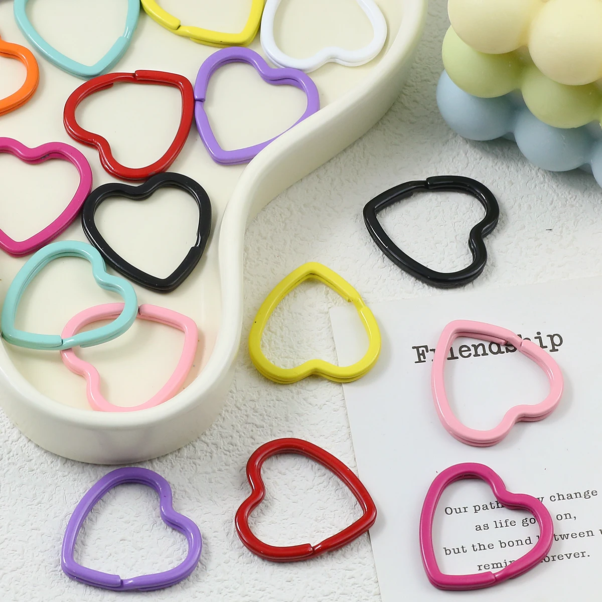 3~9PCS 30MM Colourful Lacquered Zinc Alloy Heart Connecting Flat Ring For Making Bracelet Keychain Jewelry DIY Accessories