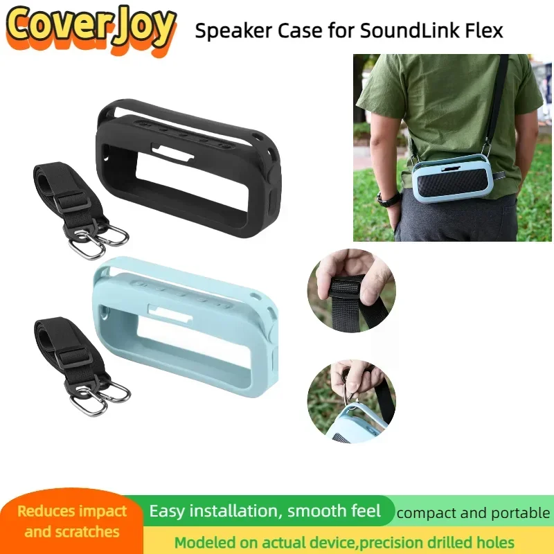 

CJ For Bose SoundLink Flex Protective Case Shock Resistant Silicone Cover Adjustable Shoulder Strap Carrying Bag Water Resistant